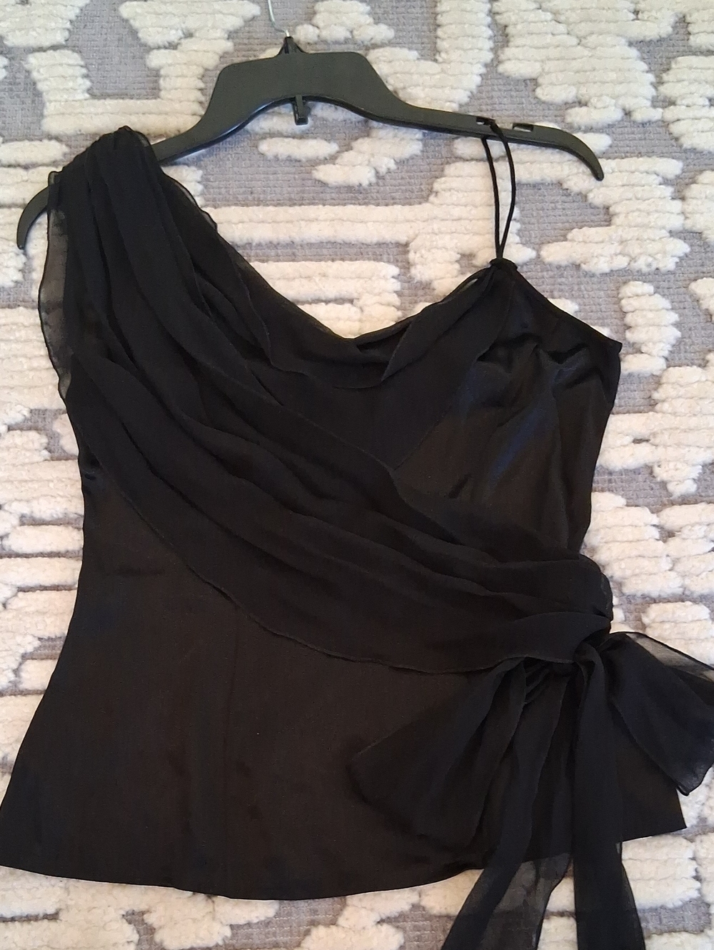 Diane Von Furstenberg Black One-Shoulder Draped Evening Top